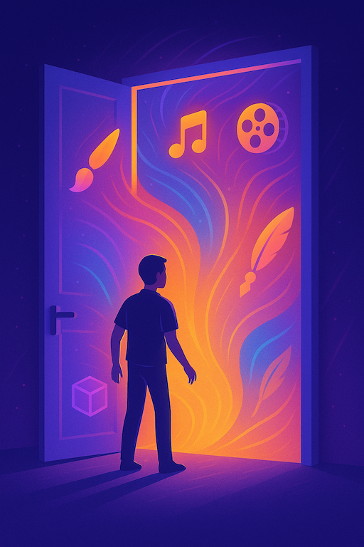 Person öffnet Tür zu einer Welt voller Kreativität