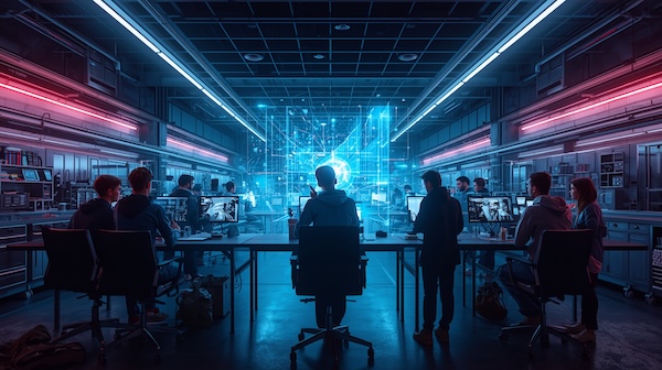 Szene in einem futuristischen Tech-Startup